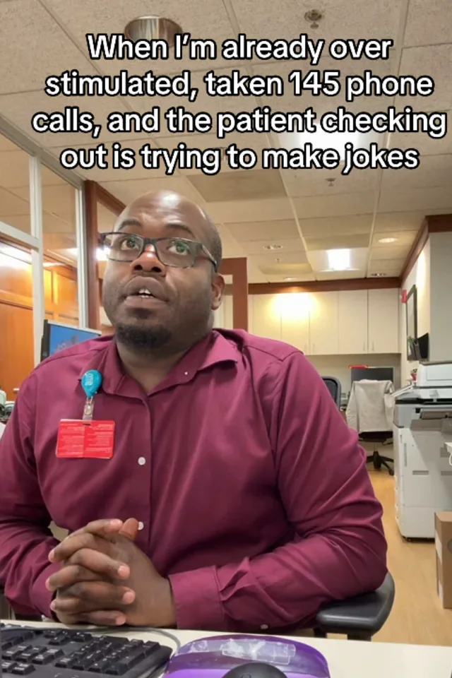 Small creator acting out a healthcare workplace POV