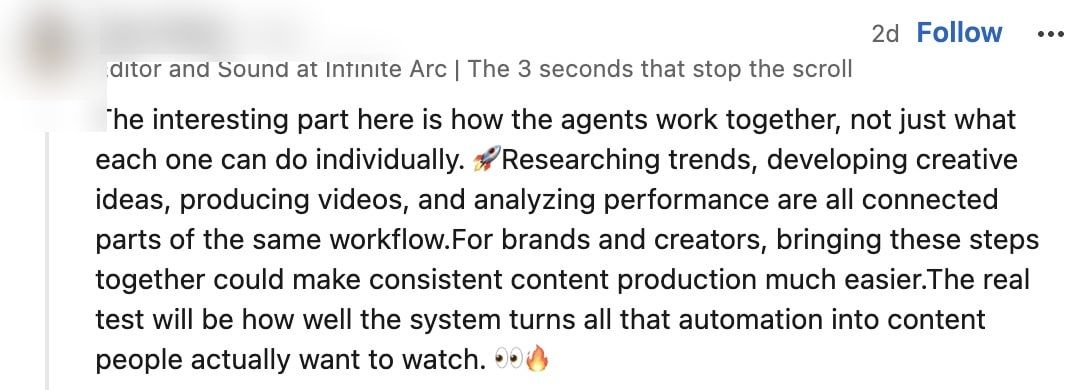 LinkedIn comment on how the agents work together