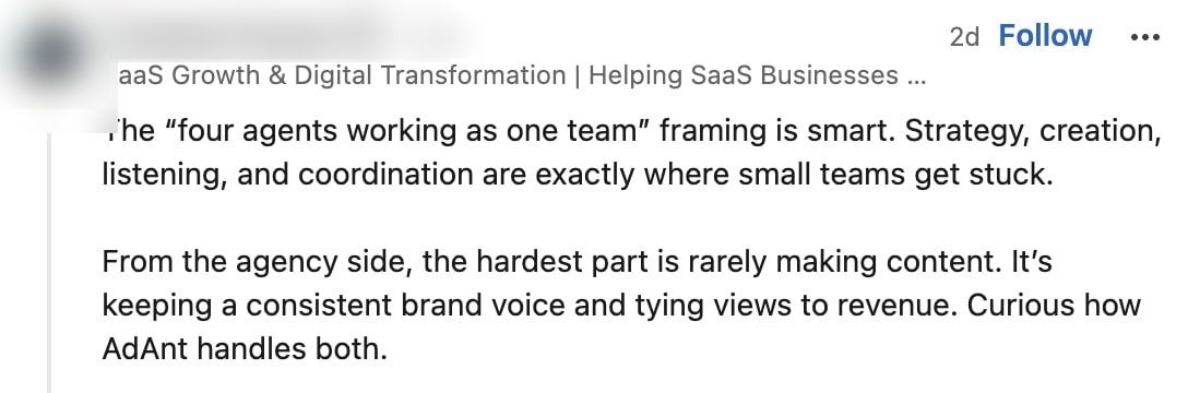 LinkedIn comment on brand voice and tying views to revenue